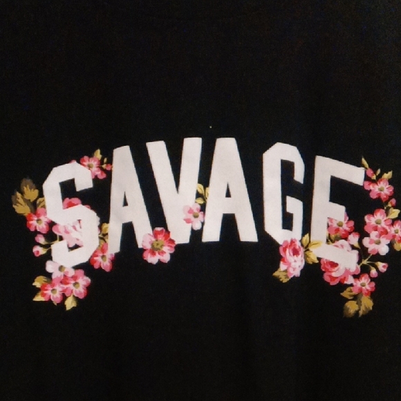 Modern Lux Black 'Savage' Tee with Floral Accents - Picture 4 of 6